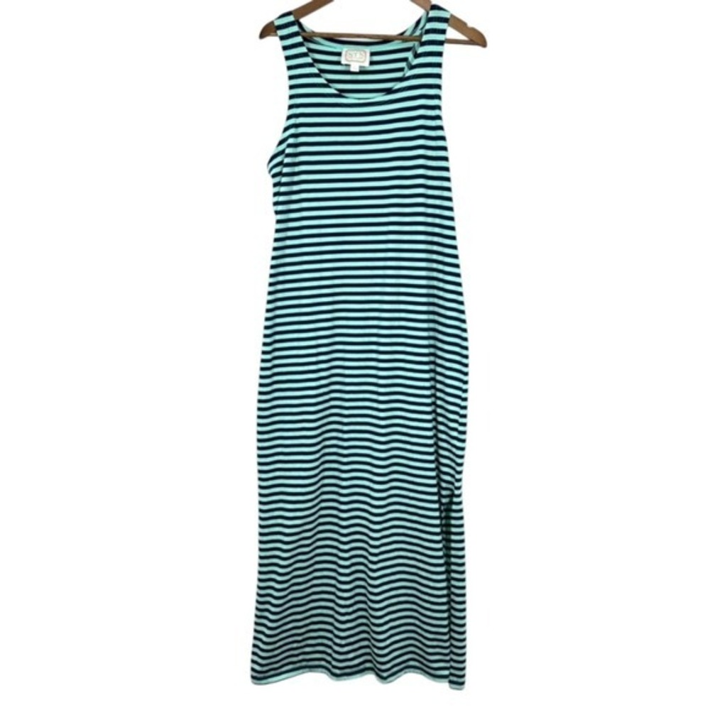 Sail To Sable Tuckernuck Teal Navy Striped Racerback Tank Maxi Dress Beach Large